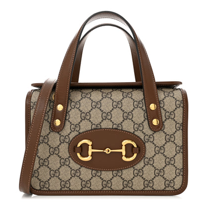 Gucci GG Supreme Monogram Azalea Calfskin Mini Horsebit 1955 Foldover Top Handle Bag Beige Ebony Brown Sugar 1 of 11