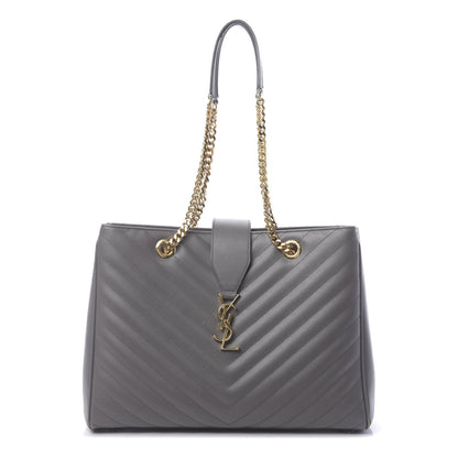 Saint Laurent Grain De Poudre Matelasse Chevron Monogram Shopping Bag Fog 1 of 17