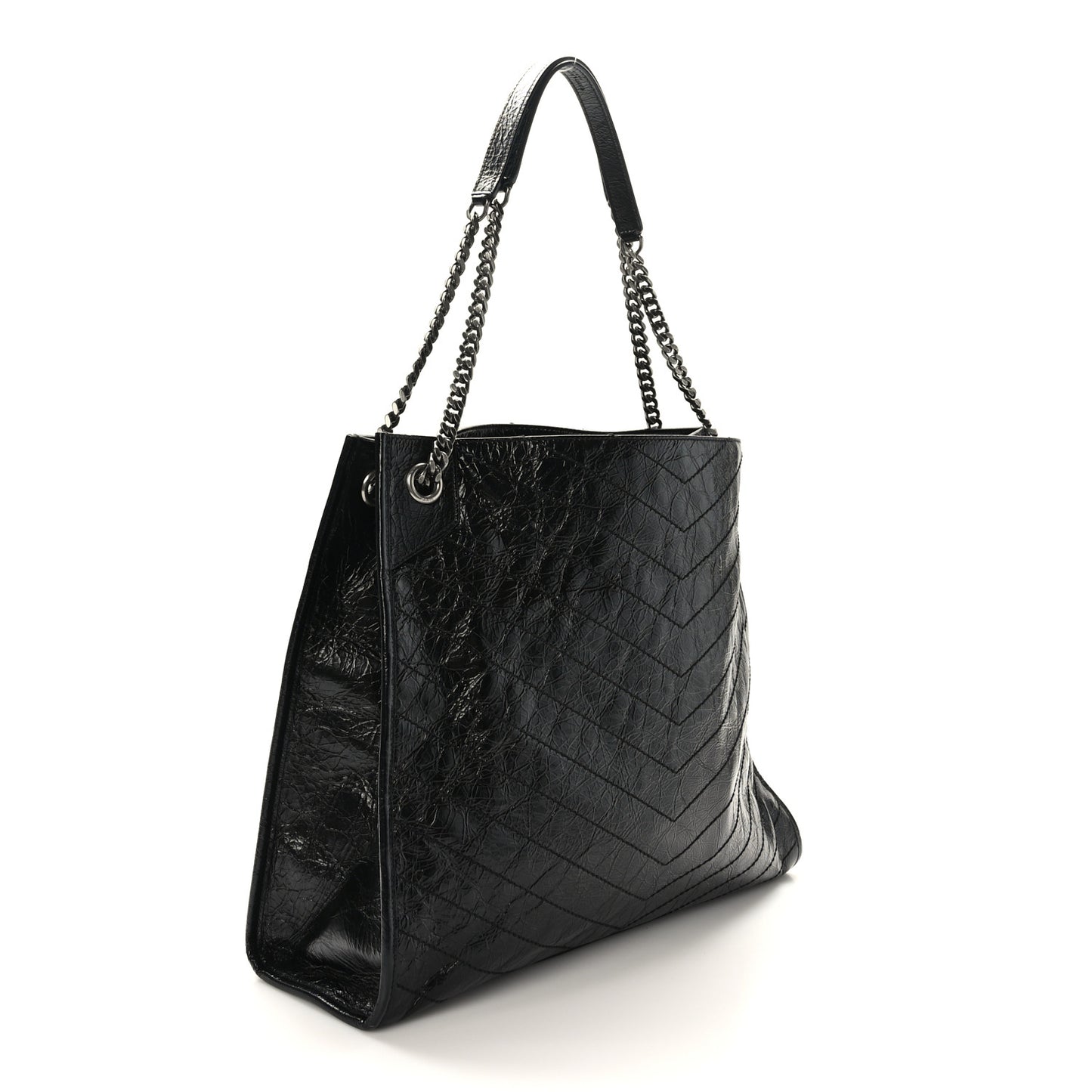 Crinkled Calfskin Matelasse Monogram Large Niki Shopper Tote Black