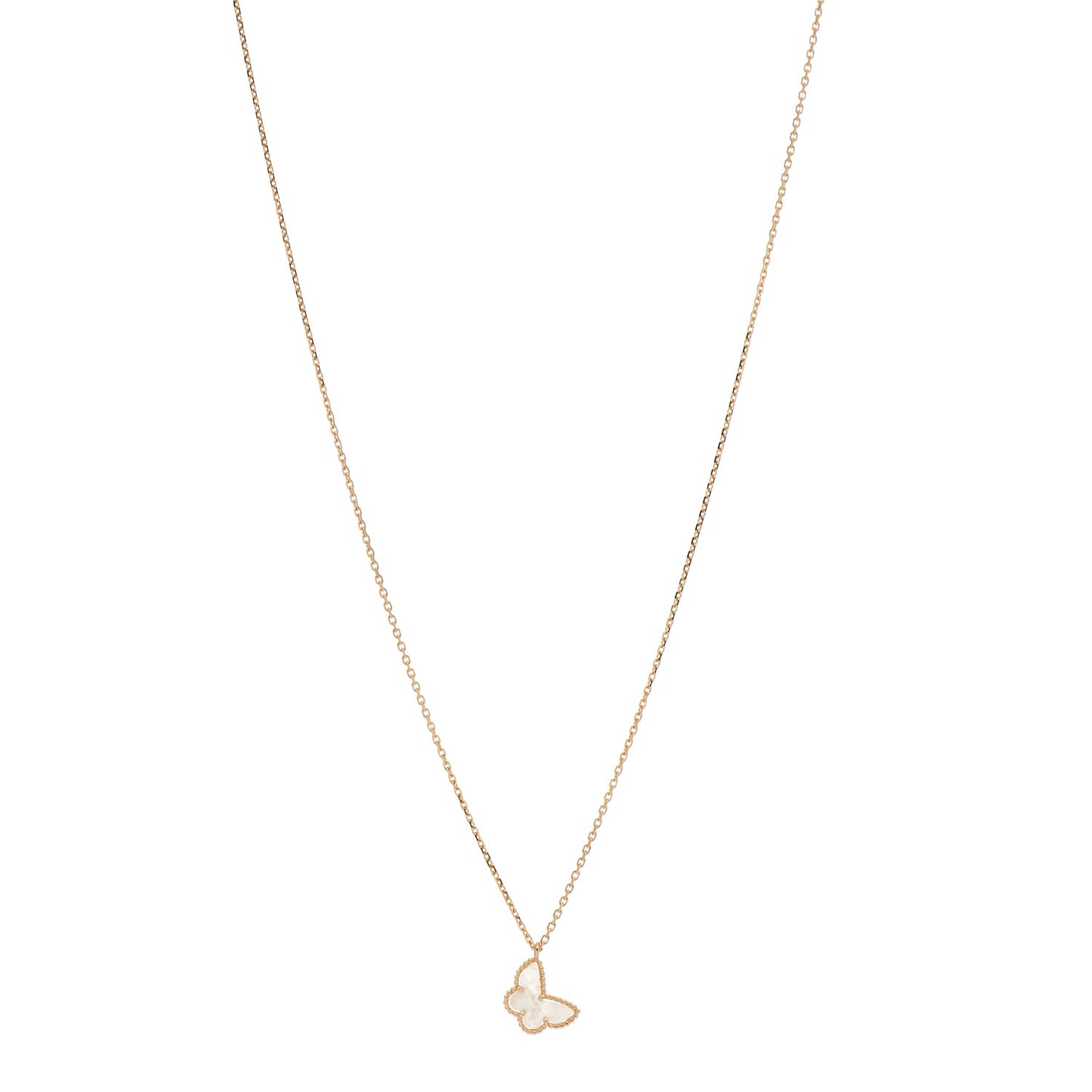 18K Yellow Gold Mother of Pearl Sweet Alhambra Butterfly Pendant Necklace