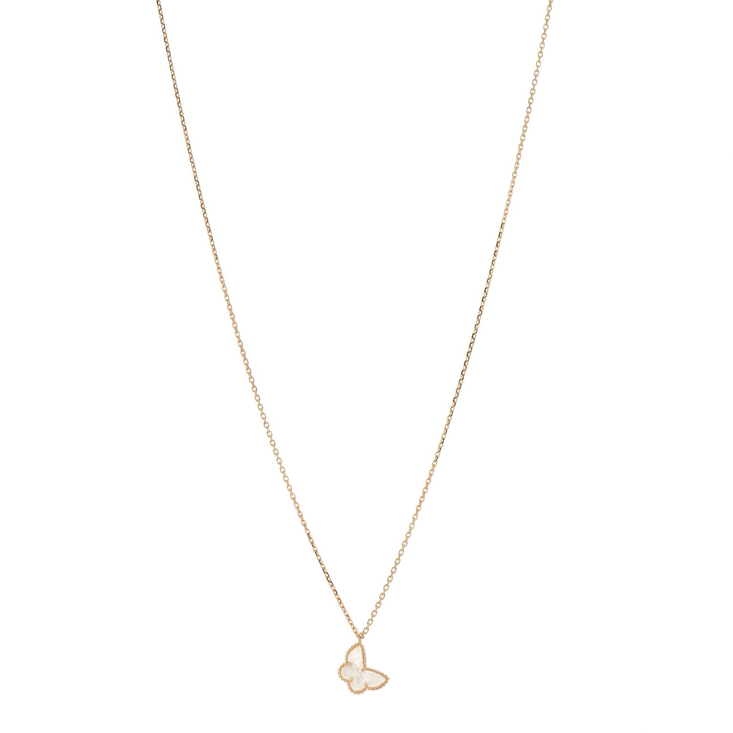 Van Cleef & Arpels 18K Yellow Gold Mother of Pearl Sweet Alhambra Butterfly Pendant Necklace 1 of 3