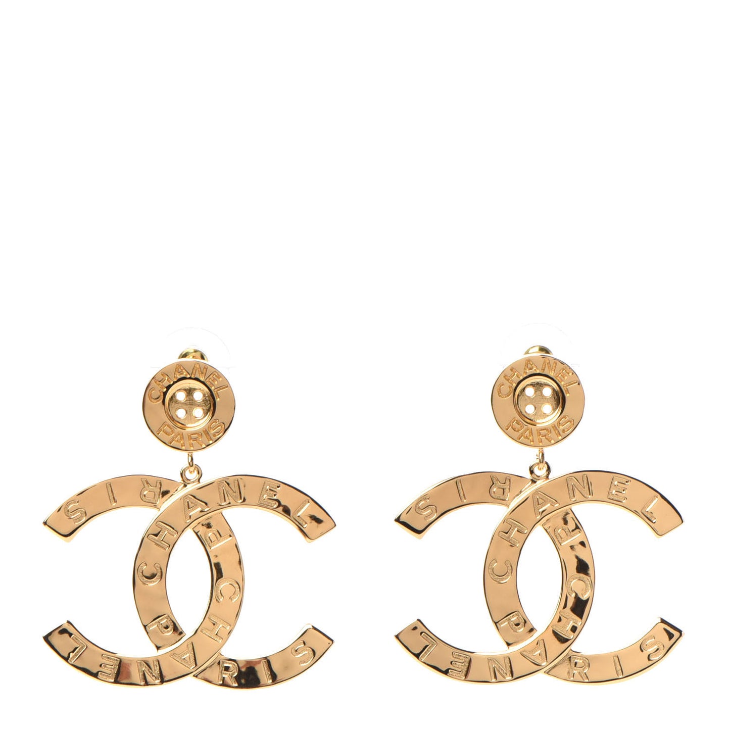 Metal Large Paris Button Earrings Gold
