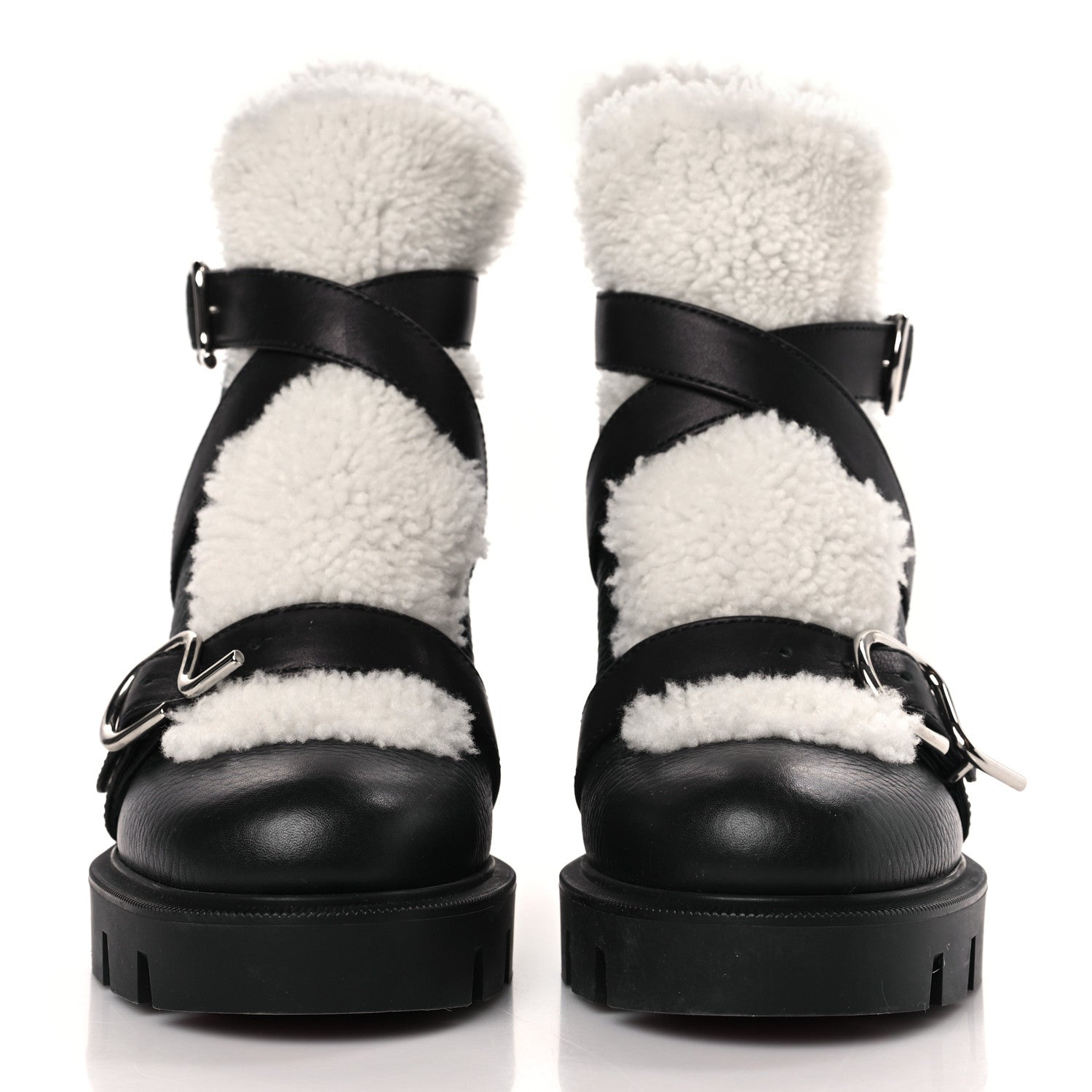 Christian Louboutin Calfskin Shearling Pole Chic 70 Booties 36.5 Nocturne Natural 2 of 8