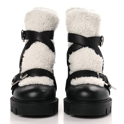 Christian Louboutin Calfskin Shearling Pole Chic 70 Booties 36.5 Nocturne Natural 2 of 8
