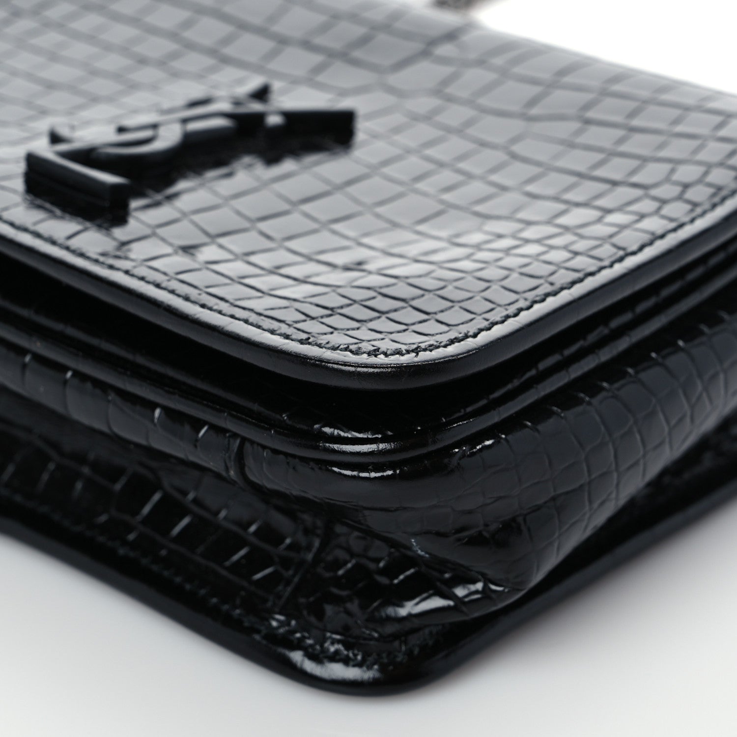 Saint Laurent Crocodile Embossed Lambskin Matelasse Monogram Niki Chain Wallet Black 8 of 8
