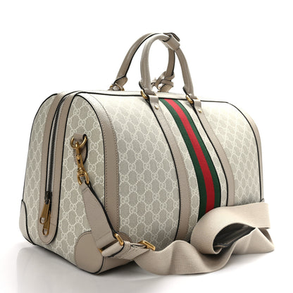 Gucci GG Supreme Monogram Textured Dollar Calfskin Web Medium Savoy Duffle Bag Beige Mystic White Oatmeal 2 of 10