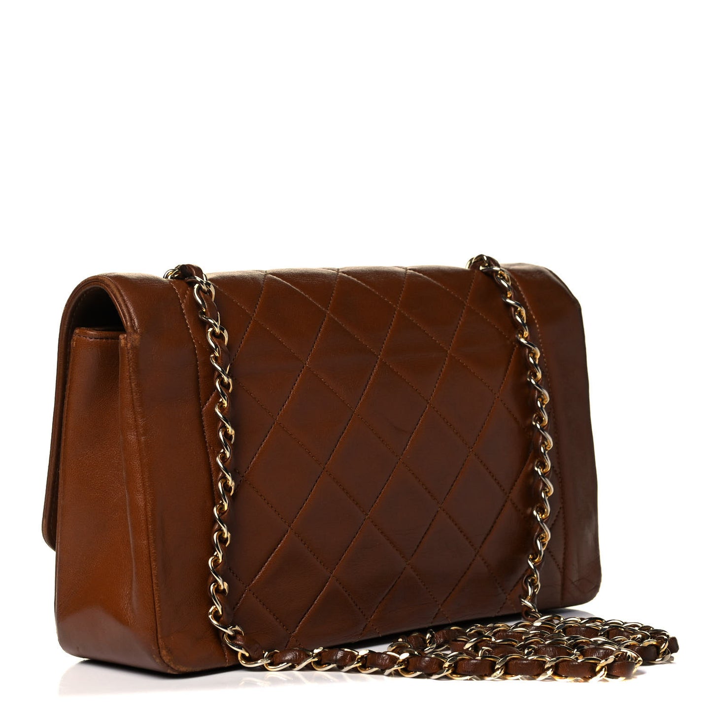 Lambskin Quilted Medium Single Flap Brown