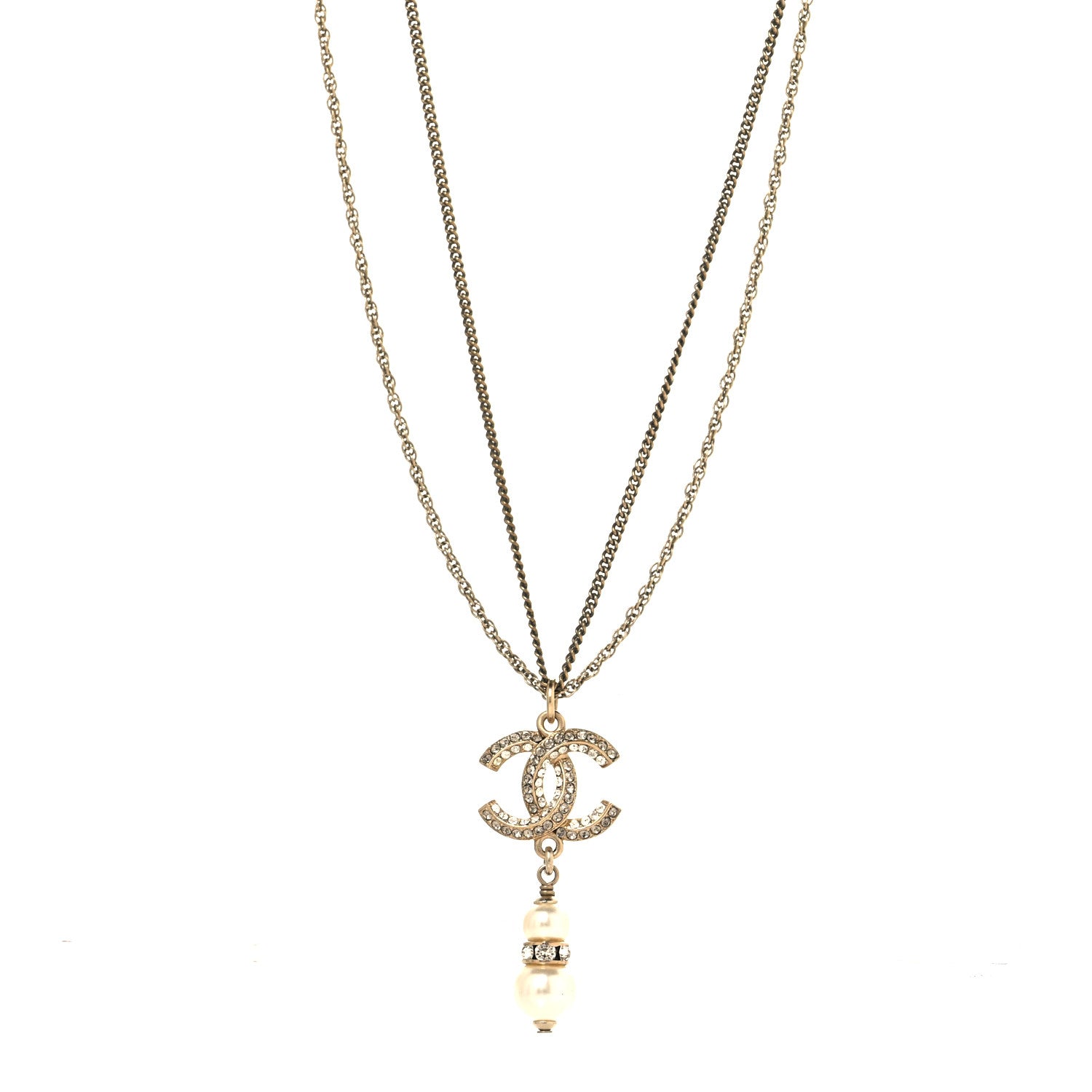 Chanel Crystal Pearl CC Drop Necklace Silver 1 of 4
