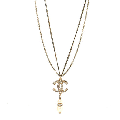 Chanel Crystal Pearl CC Drop Necklace Silver 1 of 4