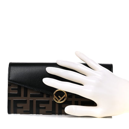 Fendi Vitello Liberty F is Fendi Bi-Color FF 1974 Embossed Continental Envelope Wallet Maya Black 2 of 9