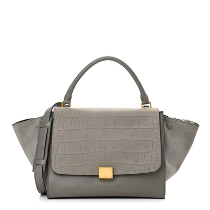 Celine Crocodile Embossed Nubuck Medium Trapeze Grey 1 of 13