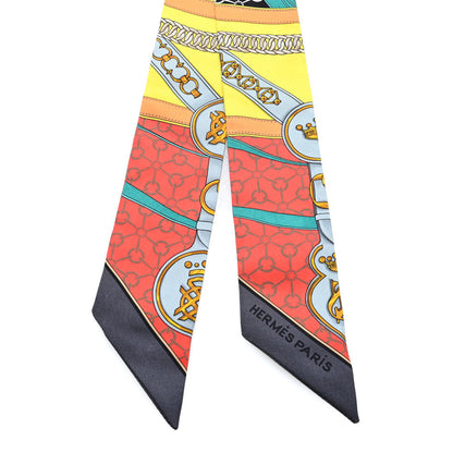 Hermes Silk La Promenade Du Matin Twilly Orange Jaune Black 2 of 3
