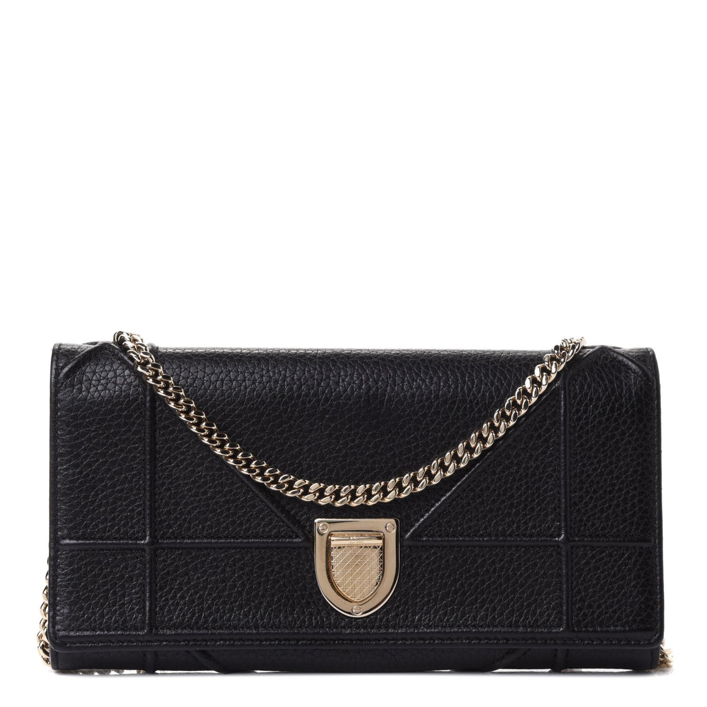 Grained Calfskin Diorama Croisiere Chain Wallet Black