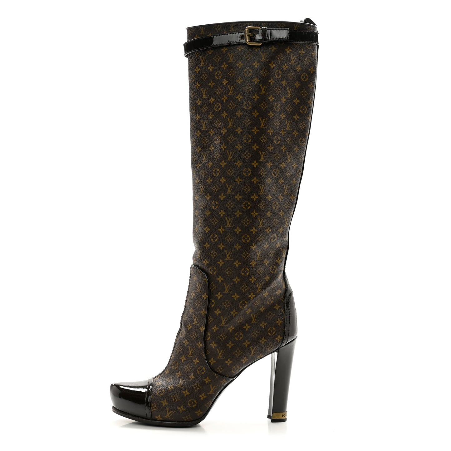 Patent Monogram Idole Knee High Boots 39 Brown