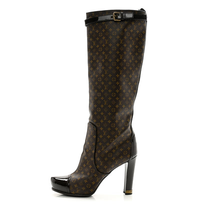 Louis Vuitton Patent Monogram Idole Knee High Boots 39 Brown 1 of 10