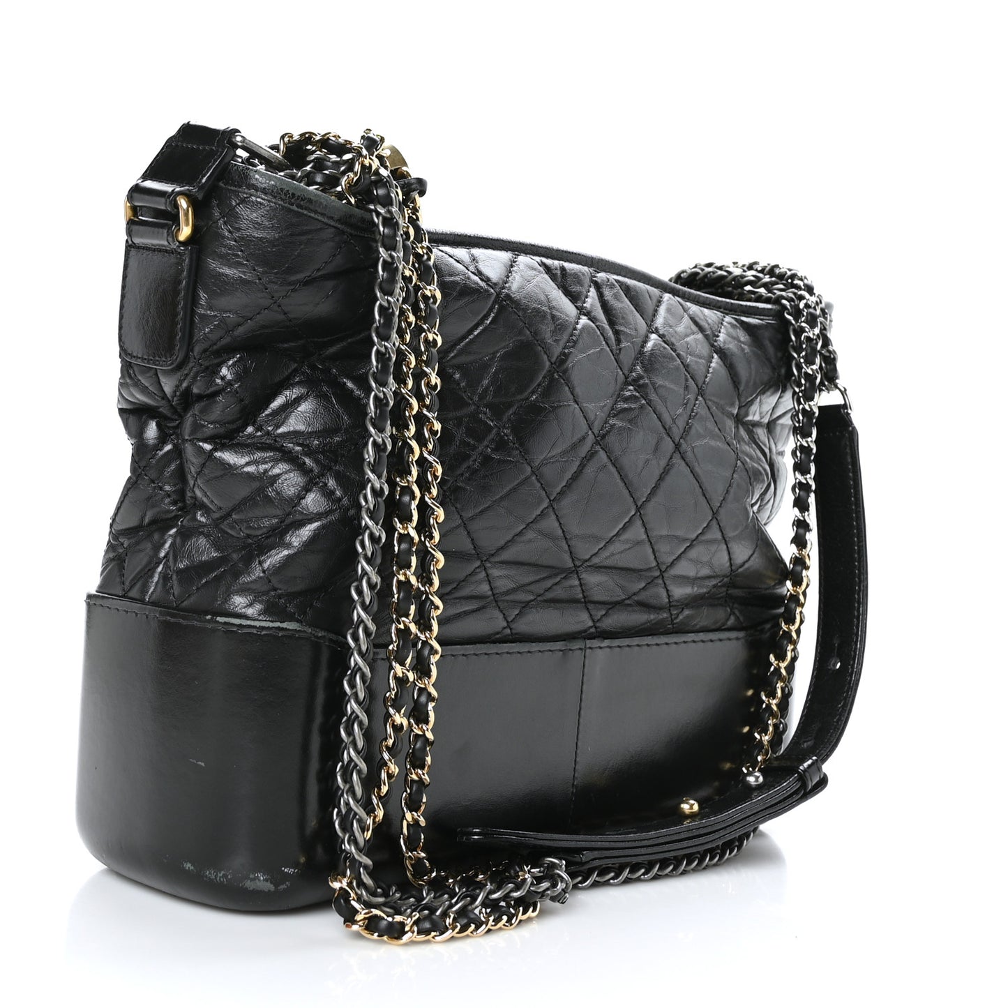Aged Calfskin Quilted Medium Gabrielle Hobo Black
