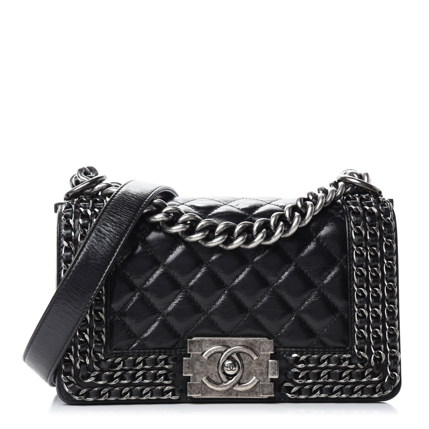 Chanel Glazed Calfskin Quilted Small Boy Chained Flap Black 1 of 12