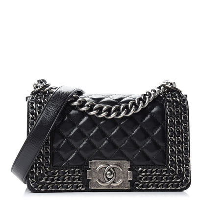 Chanel Glazed Calfskin Quilted Small Boy Chained Flap Black 1 of 12