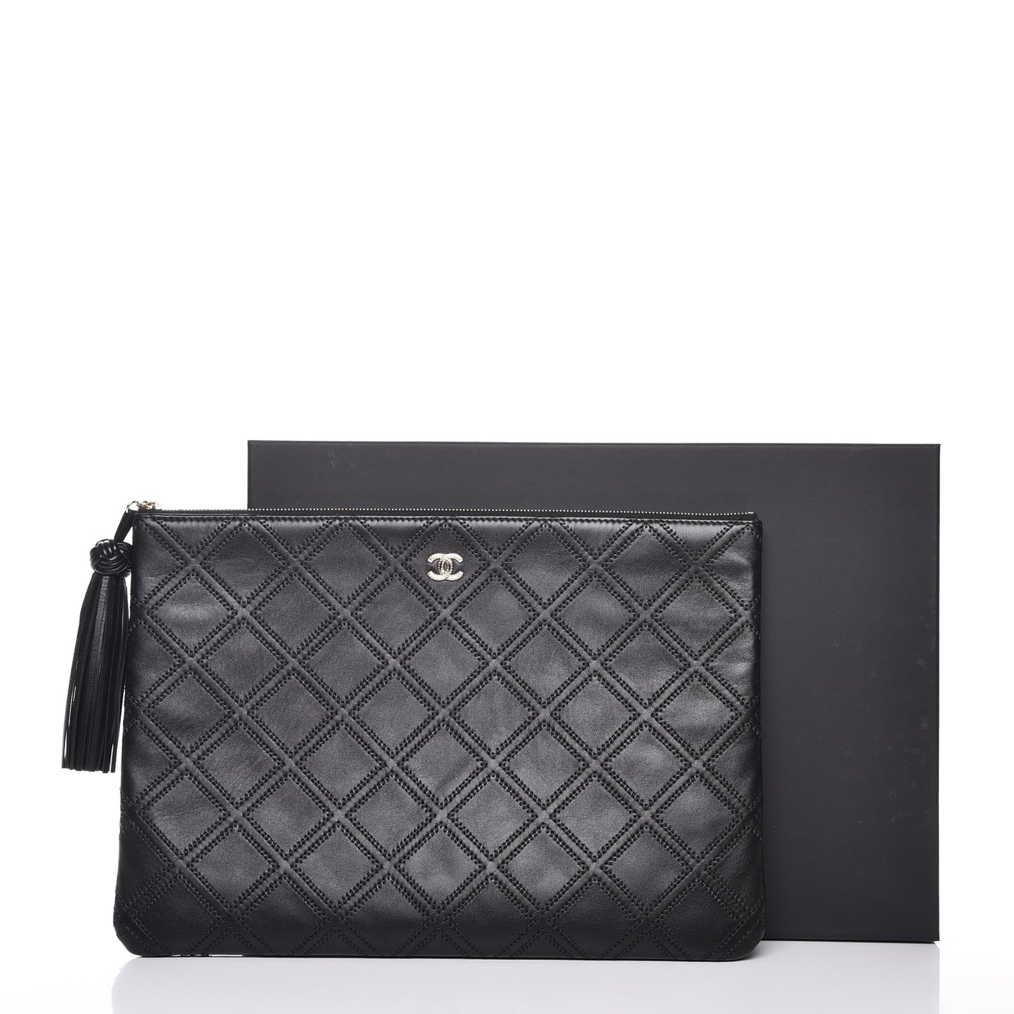 Calfskin Quilted Tassel CC Cosmetic Case Black