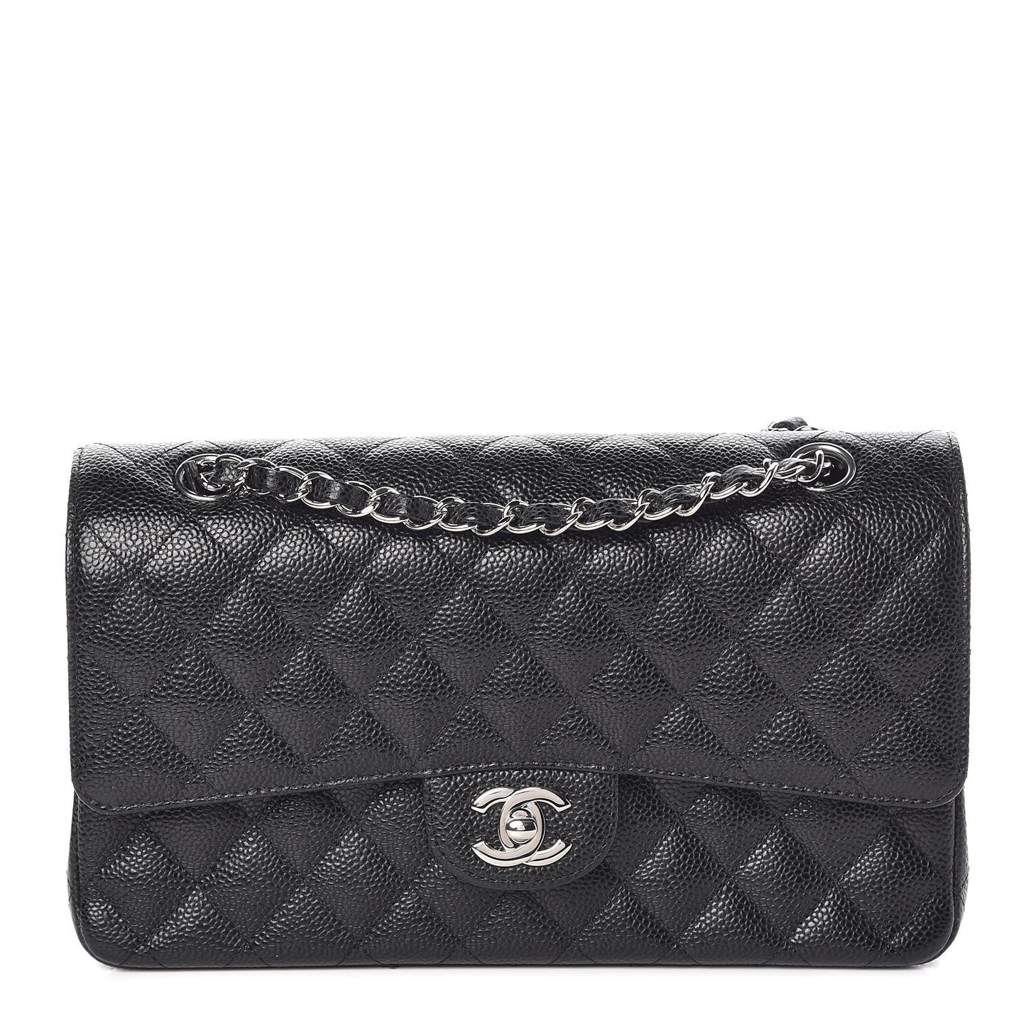 Caviar Quilted Medium Double Flap Black