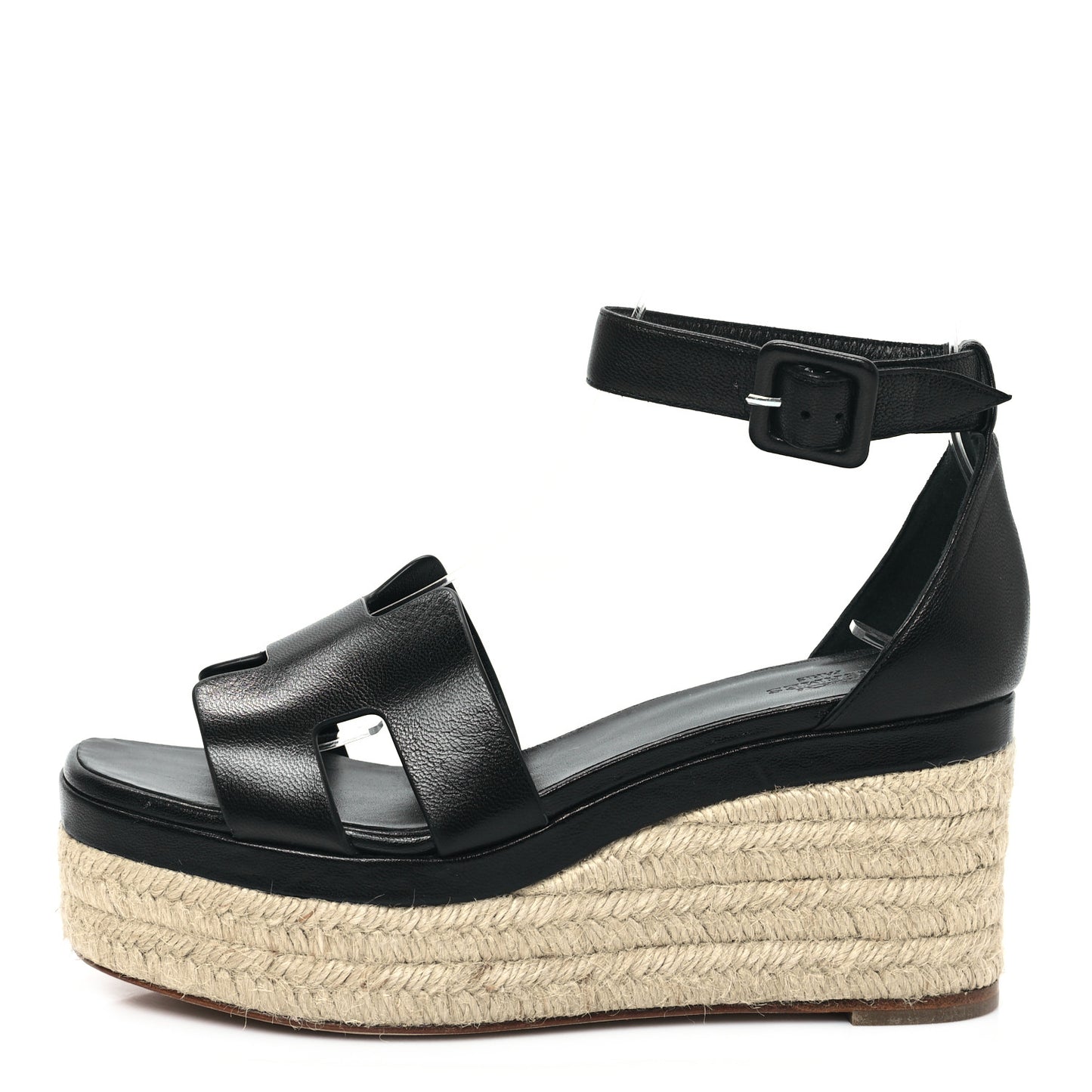 Goatskin Elda Espadrille Wedge Sandals 37 Black