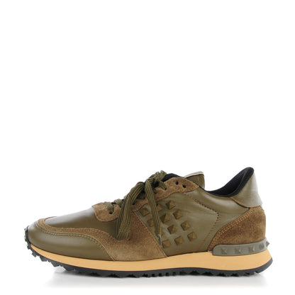 Valentino Garavani Calfskin Suede Rockstud Sneakers 39 Army Green 1 of 9