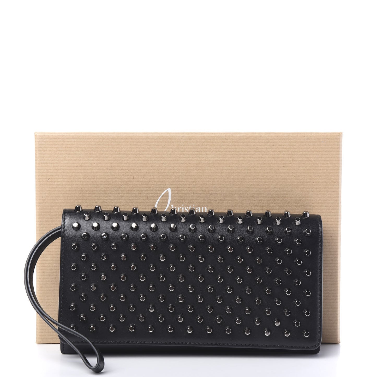 Calfskin Macaron Spiked Flap Wallet Black