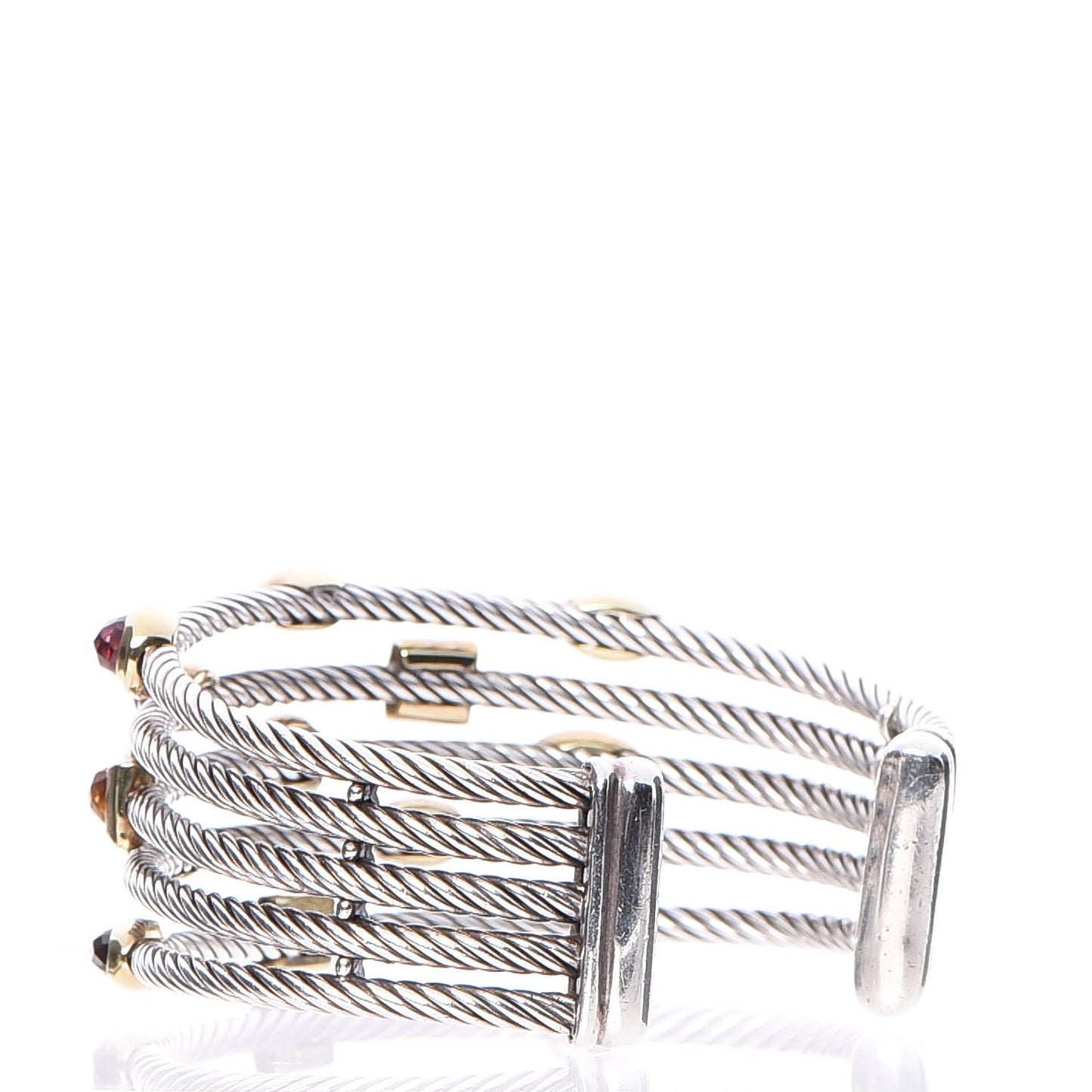 Sterling Silver 18K Yellow Gold Garnet Pink Tourmaline Citrine Carnelian Confetti Five Row Cuff Bracelet