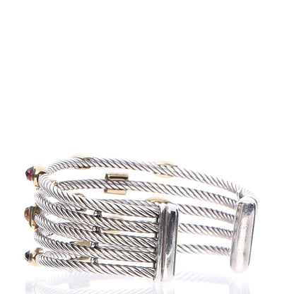 David Yurman Sterling Silver 18K Yellow Gold Garnet Pink Tourmaline Citrine Carnelian Confetti Five Row Cuff Bracelet 3 of 4