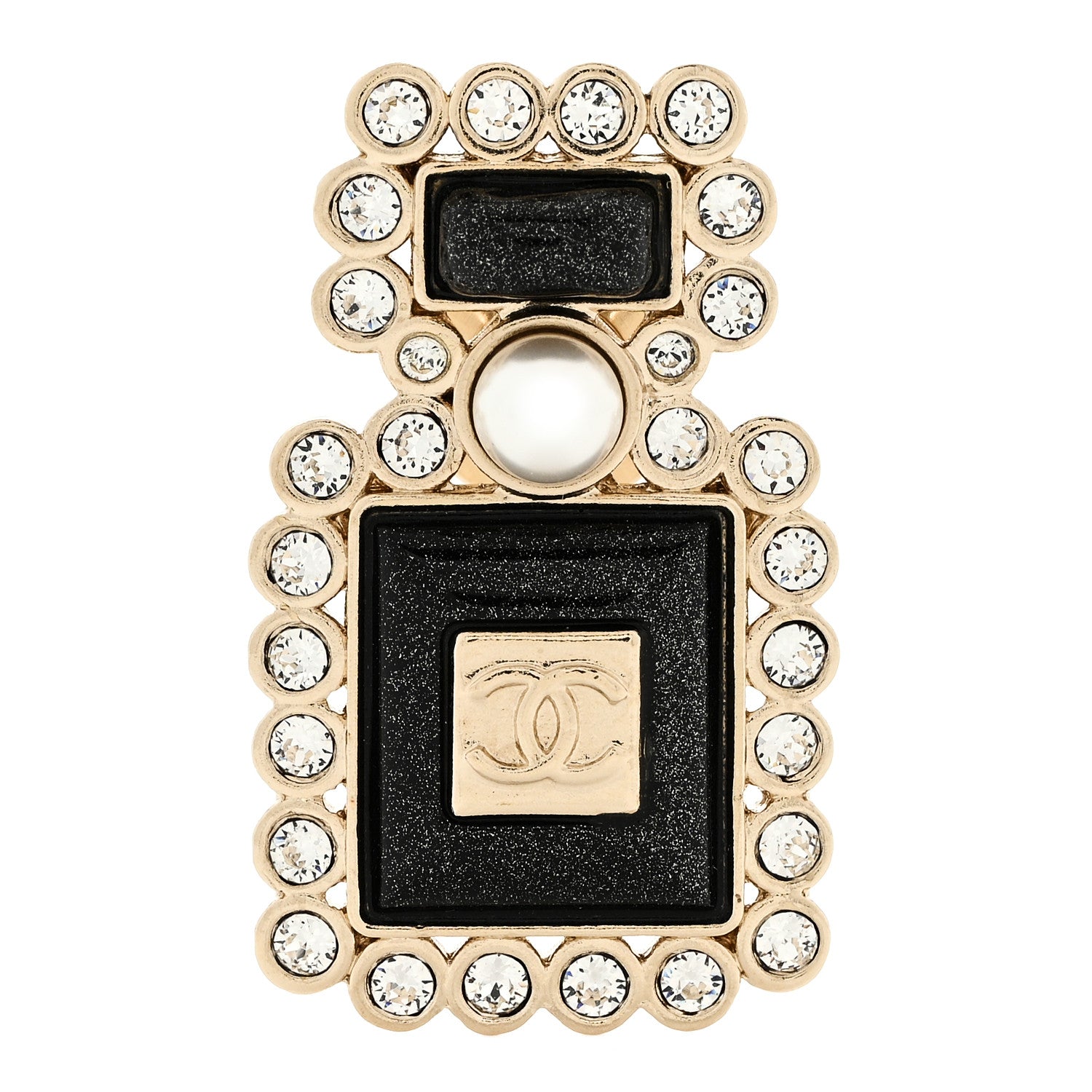 Chanel Resin Crystal Pearl Perfume Bottle CC Brooch Black Gold 1 of 5