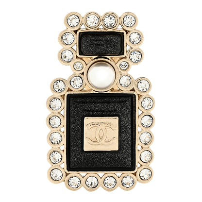 Chanel Resin Crystal Pearl Perfume Bottle CC Brooch Black Gold 1 of 5