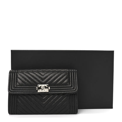 Chanel Caviar Chevron Quilted Medium Boy Flap Wallet Black 9 of 9