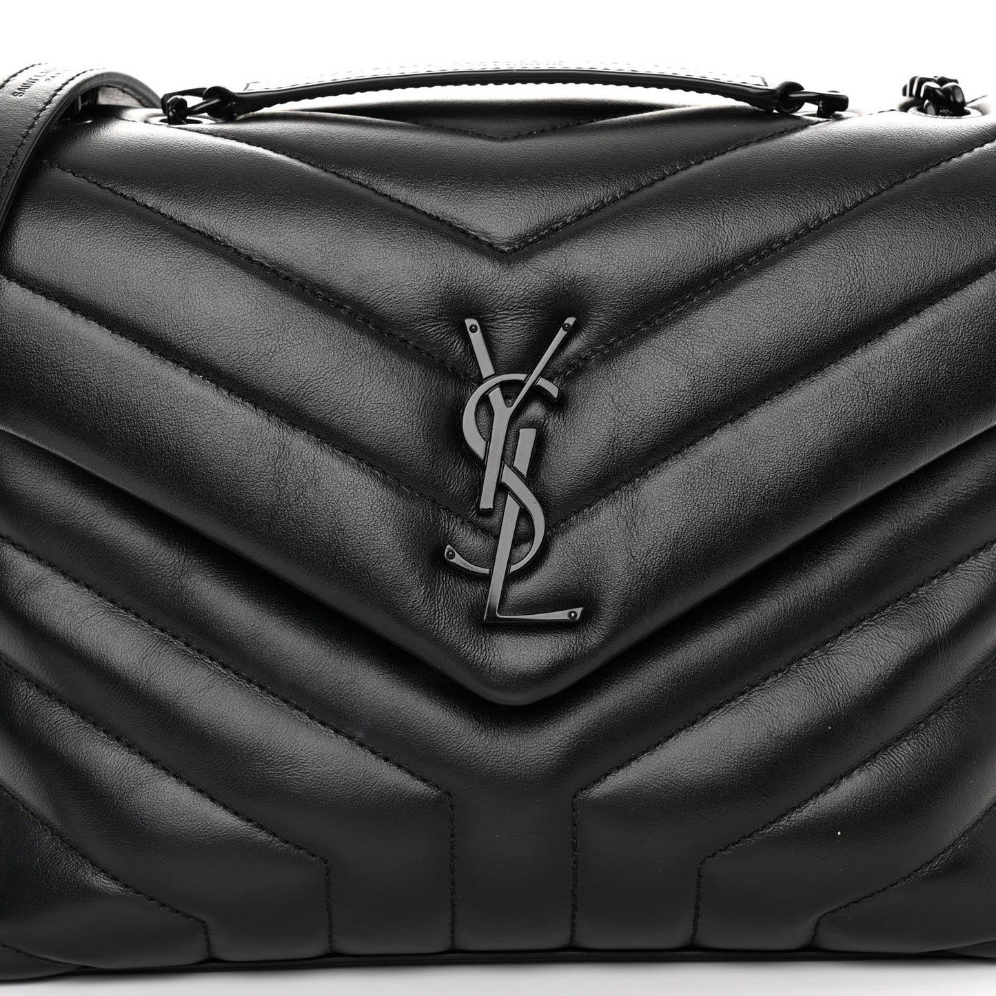 SAINT LAURENT Calfskin Y Quilted Monogram Monochrome Small Loulou Chain Satchel Black