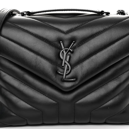 Saint Laurent SAINT LAURENT Calfskin Y Quilted Monogram Monochrome Small Loulou Chain Satchel Black 7 of 9