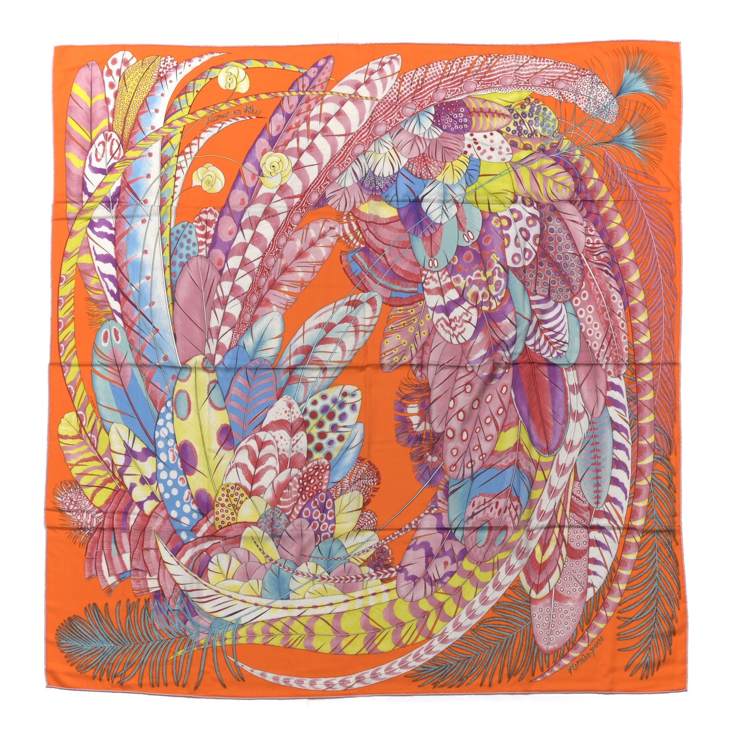 Cashmere Silk Plumes En Fete Shawl 140 Orange Mauve Multicolor