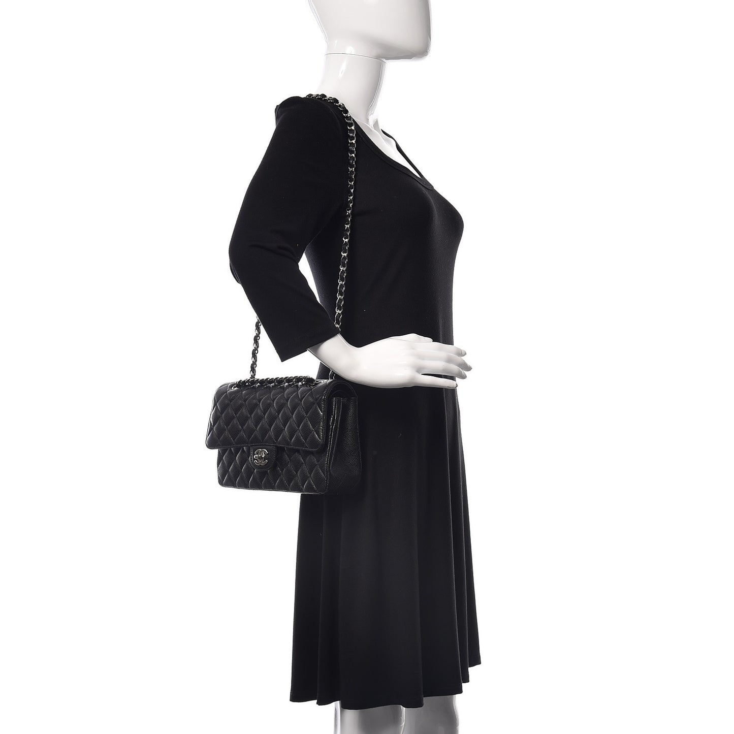Caviar Quilted Medium Double Flap Black