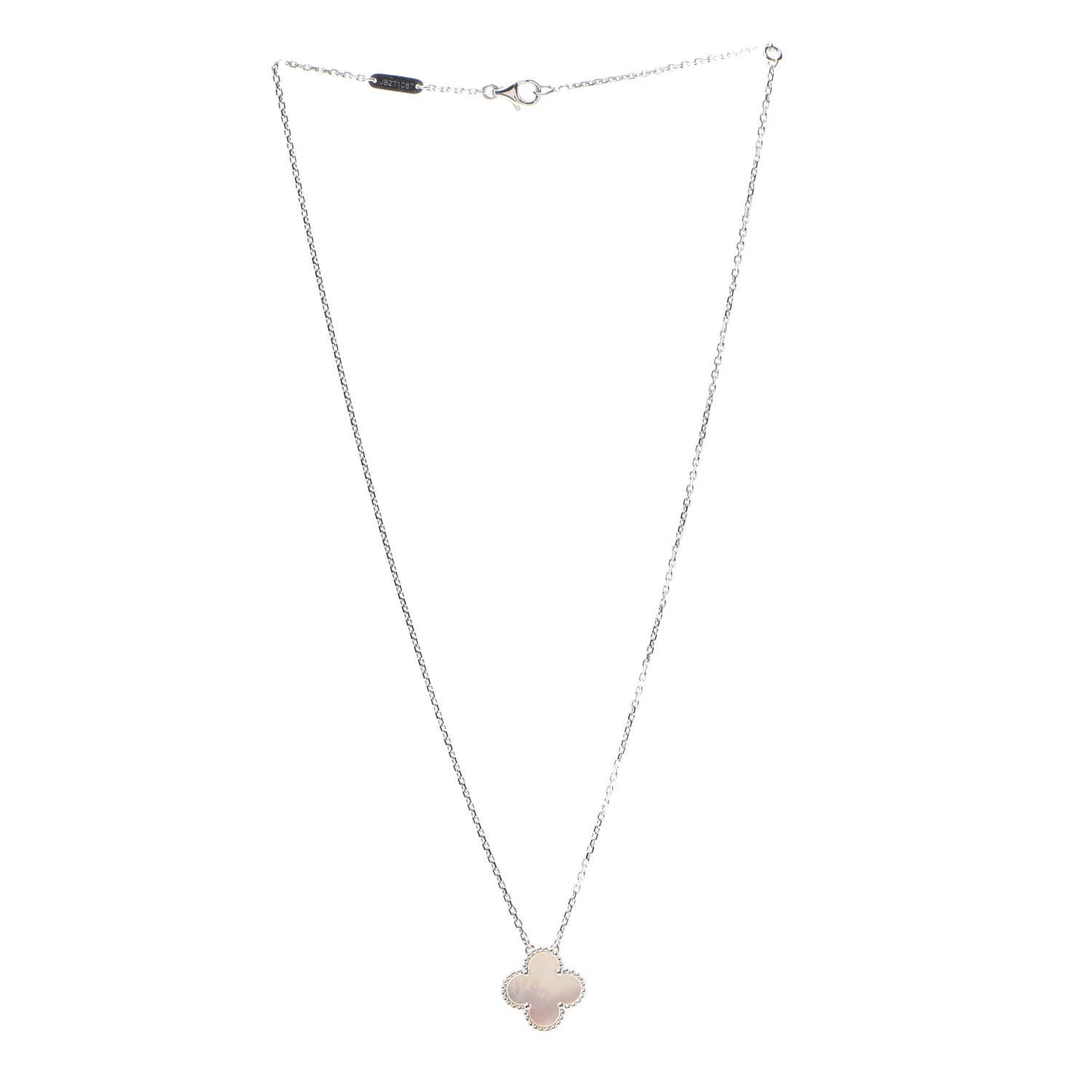 18K White Gold Mother of Pearl Vintage Alhambra Pendant Necklace