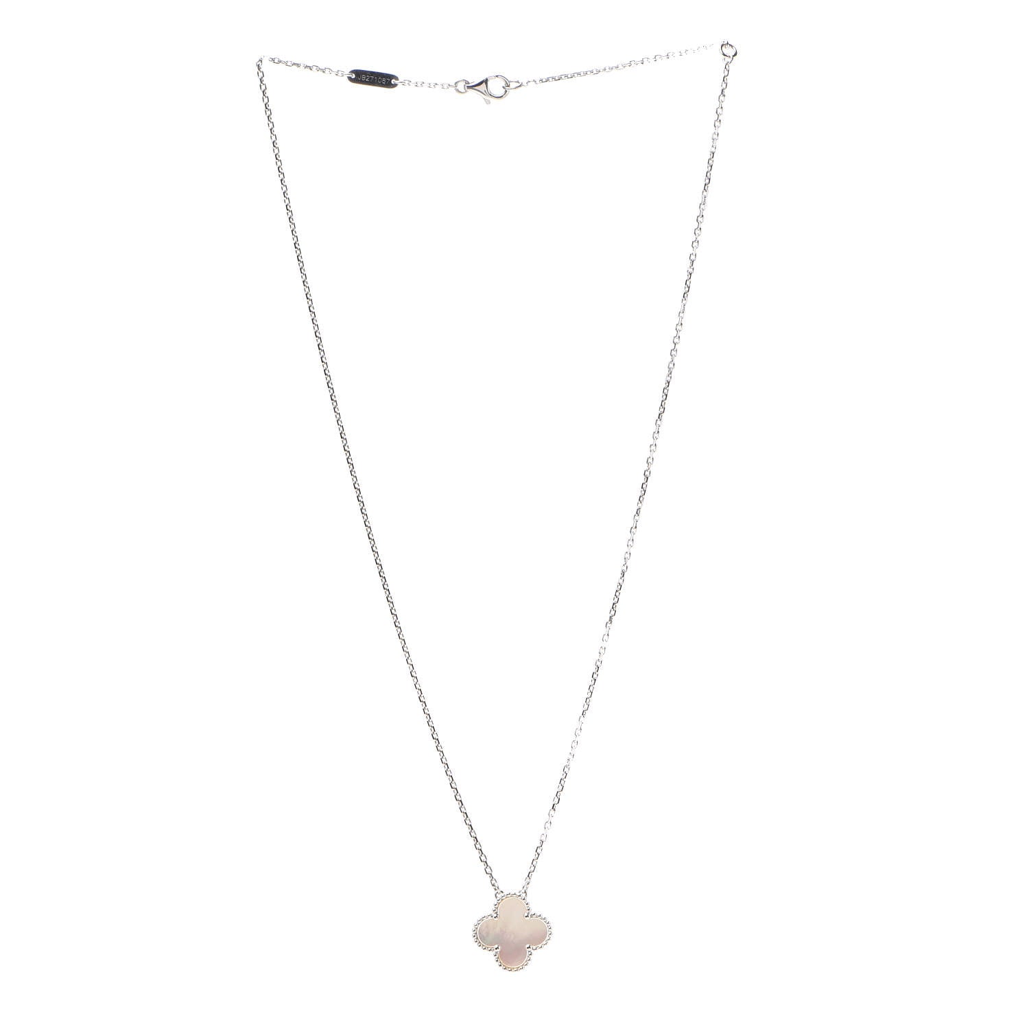 Van Cleef & Arpels 18K White Gold Mother of Pearl Vintage Alhambra Pendant Necklace 3 of 7