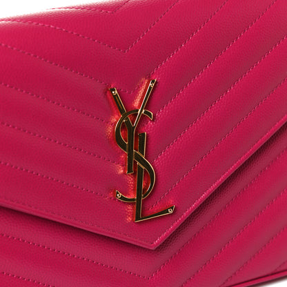 Saint Laurent Grain De Poudre Matelasse Chevron Monogram Chain Wallet Bubblegum 11 of 12