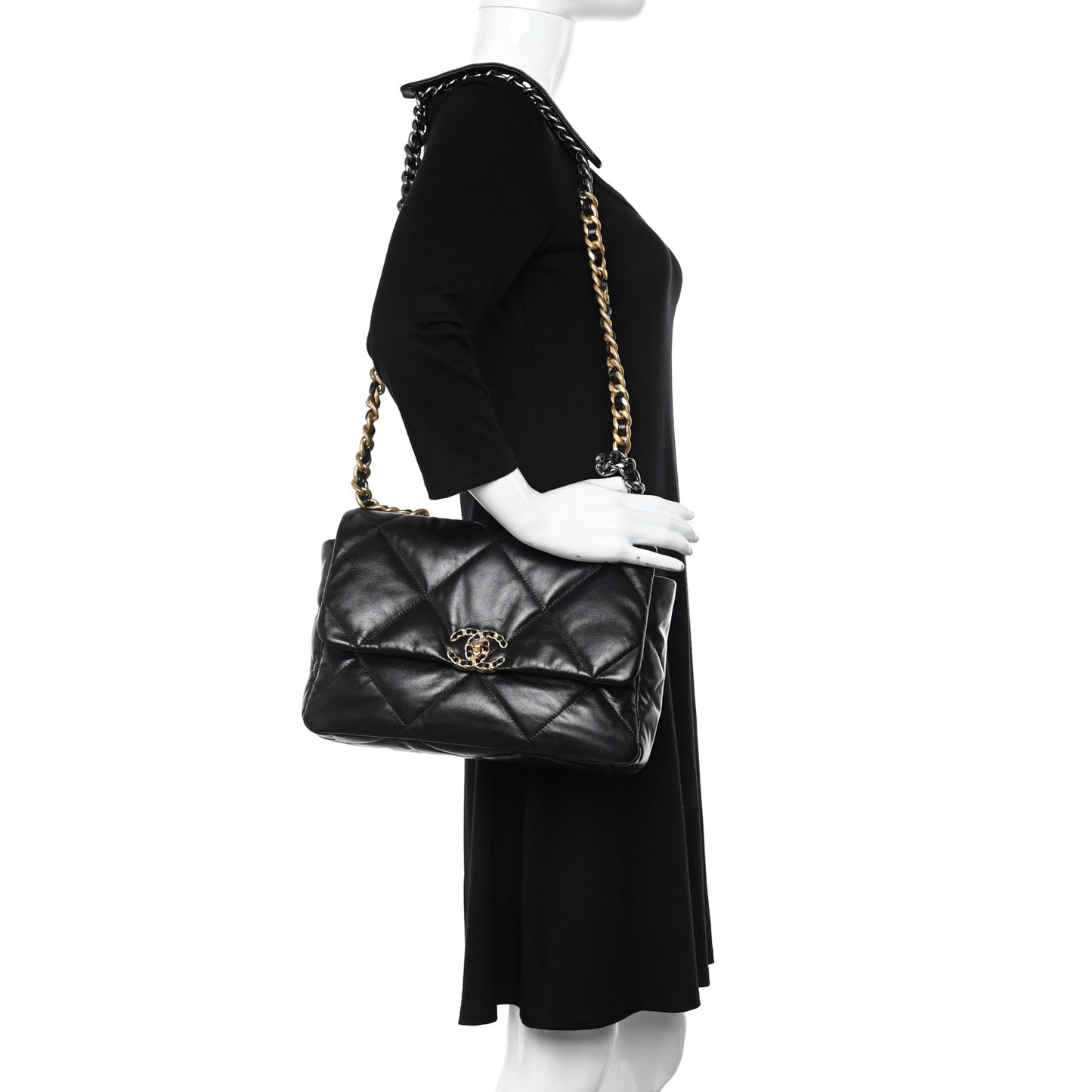 Goatskin Quilted Large Chanel 19 Flap Black