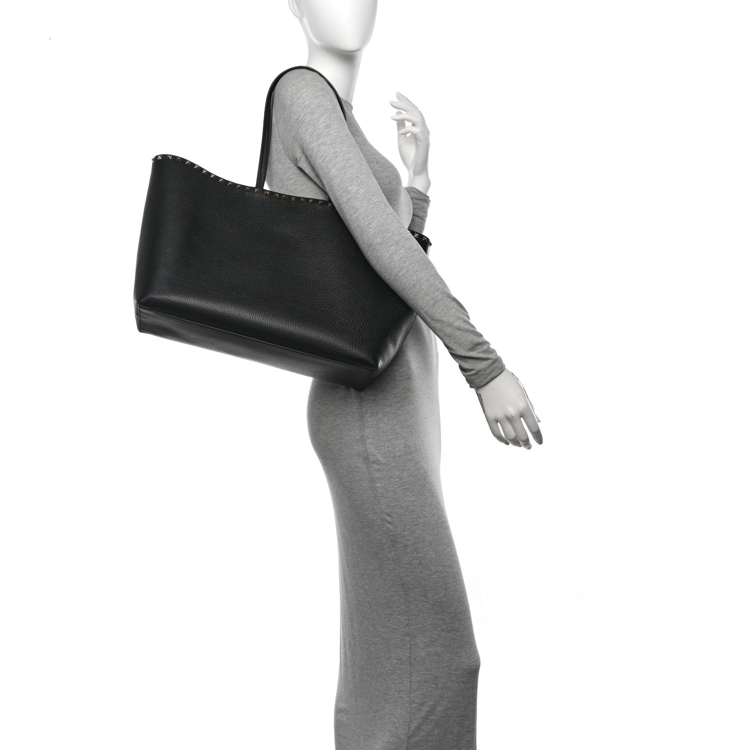 Valentino Garavani Grained Calfskin Rockstud Shoulder Tote Black 2 of 10