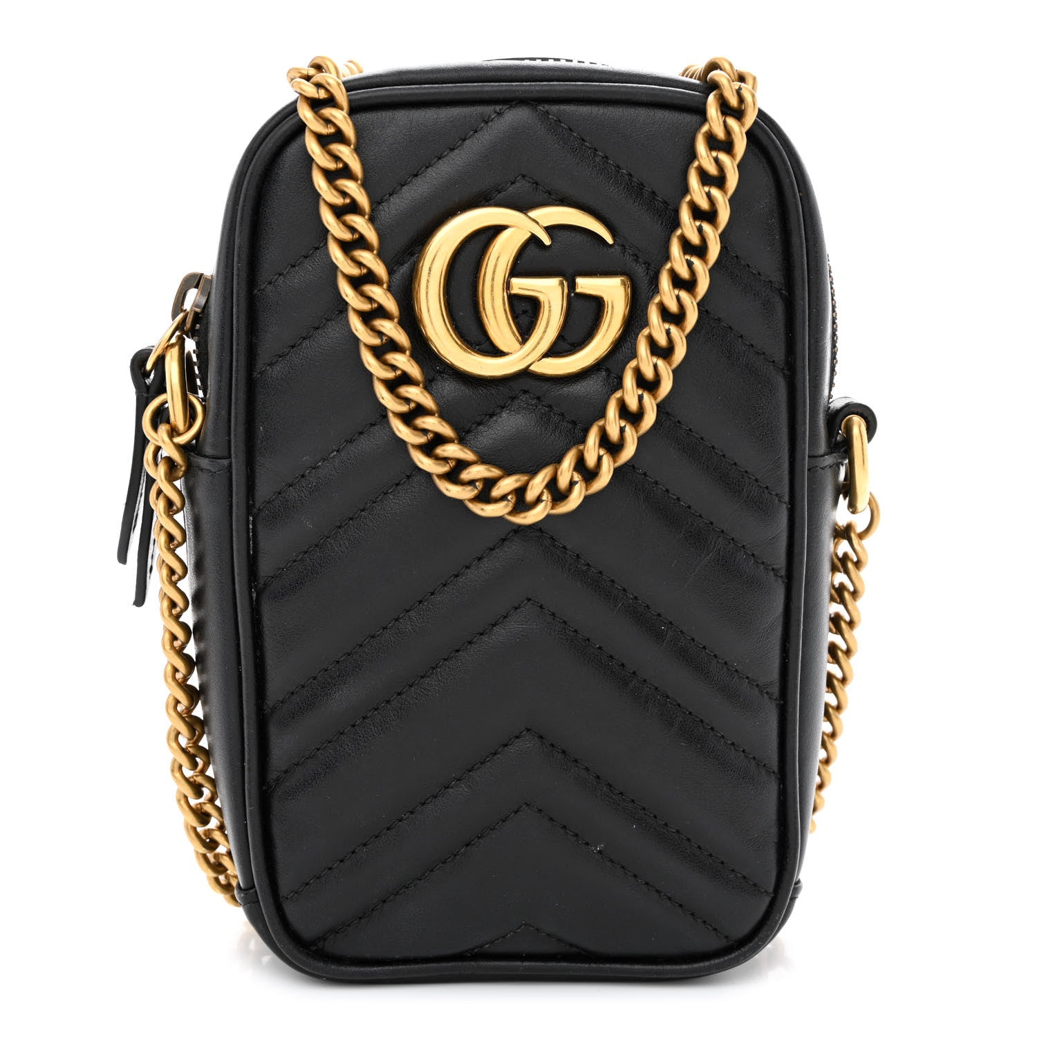 Gucci Calfskin Matelasse Mini GG Marmont Crossbody Bag Black 1 of 11