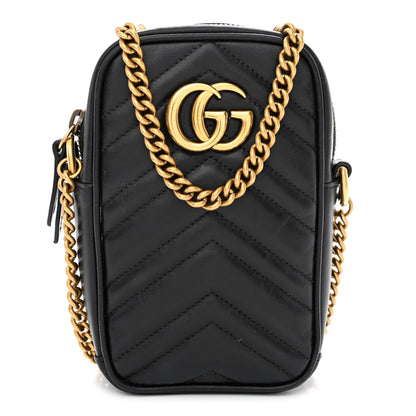 Gucci Calfskin Matelasse Mini GG Marmont Crossbody Bag Black 1 of 11