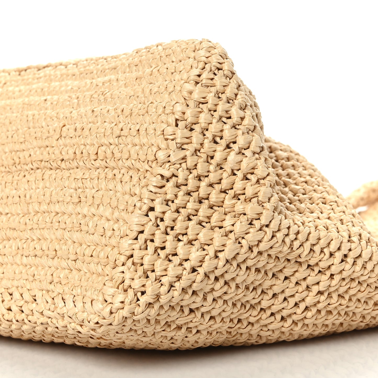 Yarn Raffia Effect Crochet Embroidered Logo Tote Naturale