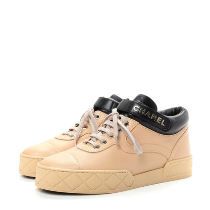 Chanel Lambskin Logo Strap Sneakers 39.5 Beige Black 3 of 11