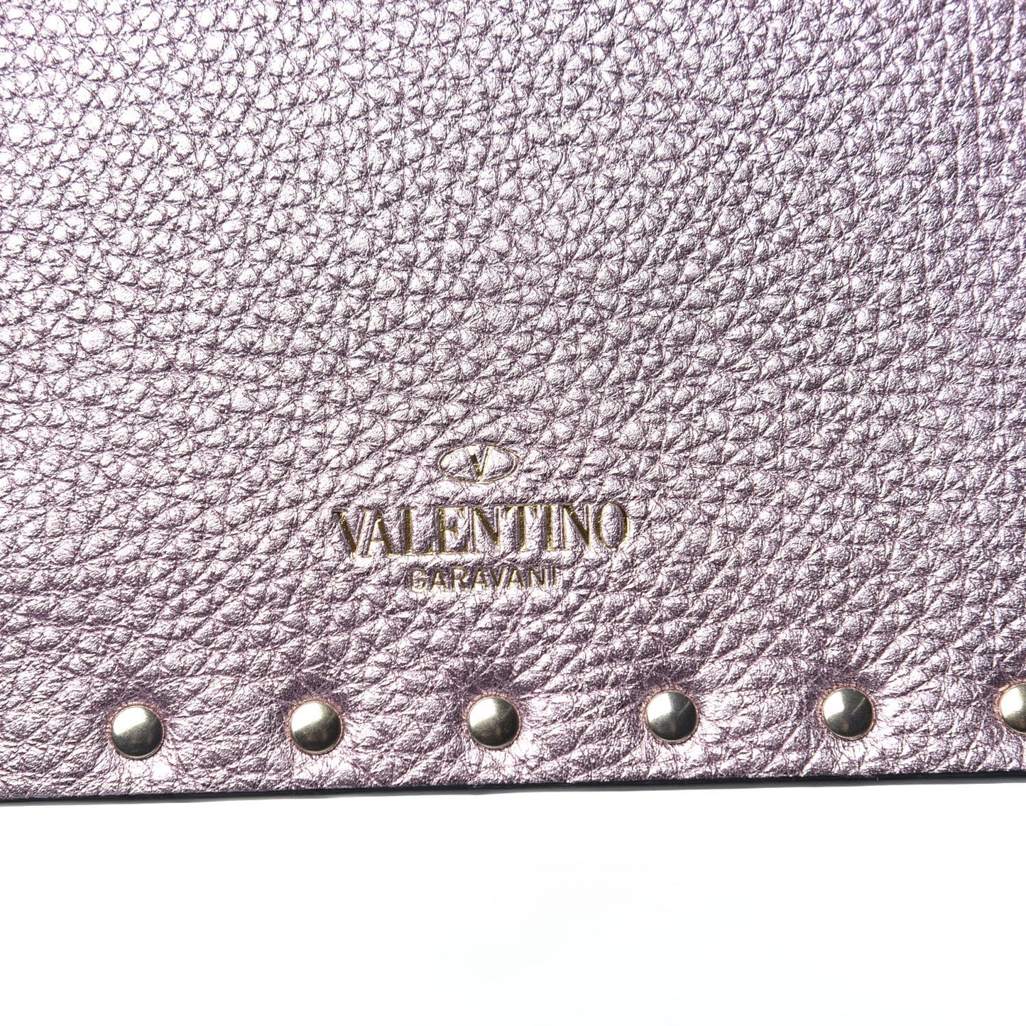 Metallic Pebbled Calfskin Medium Rockstud Envelope Flat Wristlet Pouch Giacinto