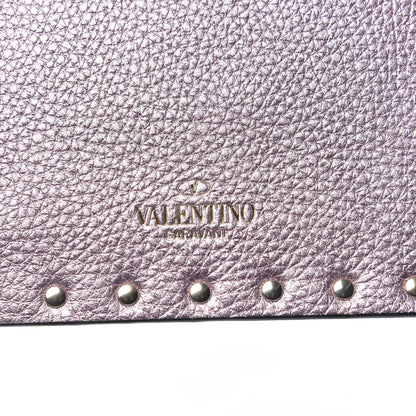 Valentino Garavani Metallic Pebbled Calfskin Medium Rockstud Envelope Flat Wristlet Pouch Giacinto 7 of 8