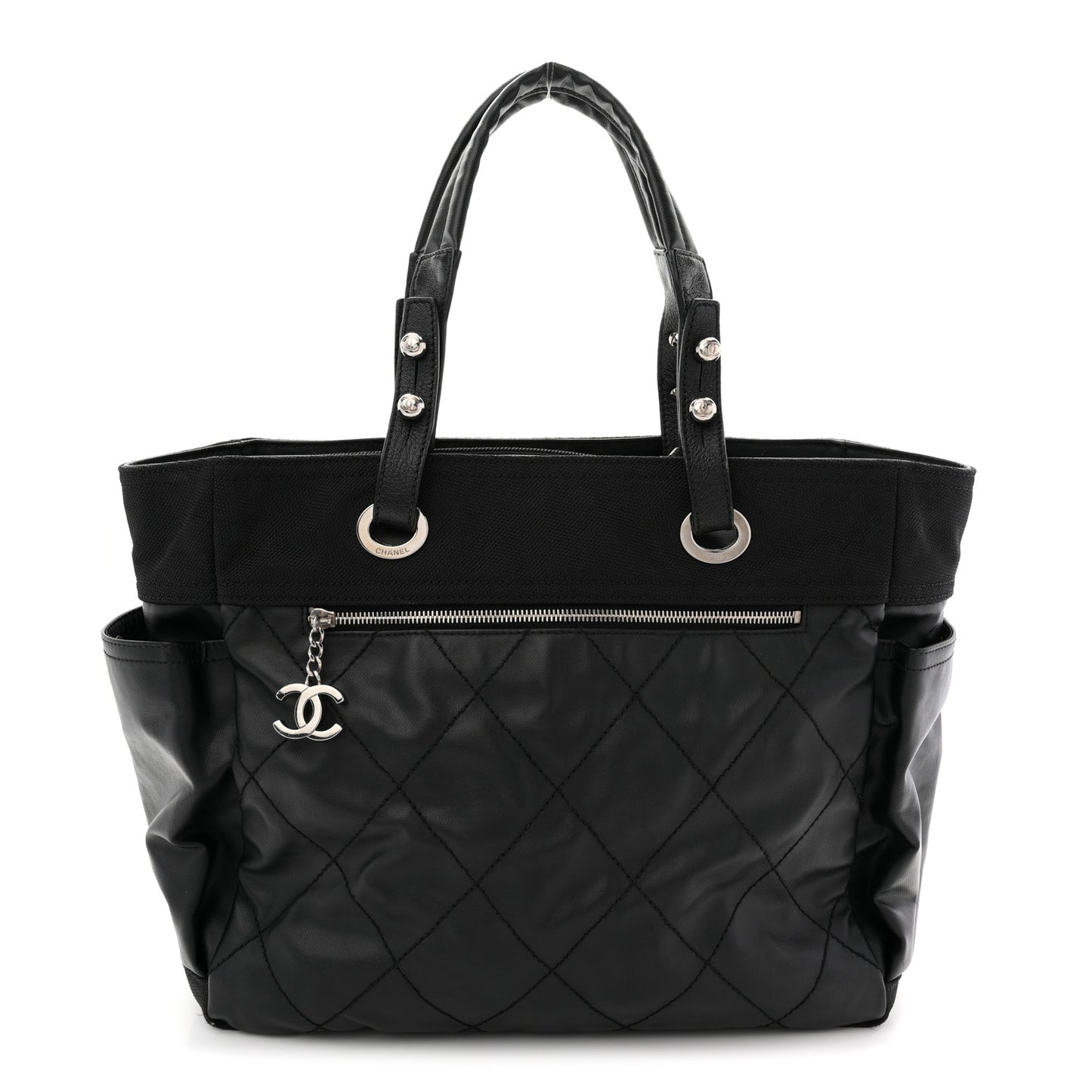 Coated Canvas Quilted Large Paris Biarritz Tote Black