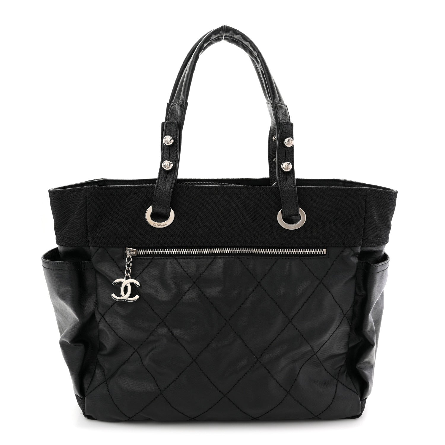 Chanel Coated Canvas Quilted Large Paris Biarritz Tote Black 1 of 11