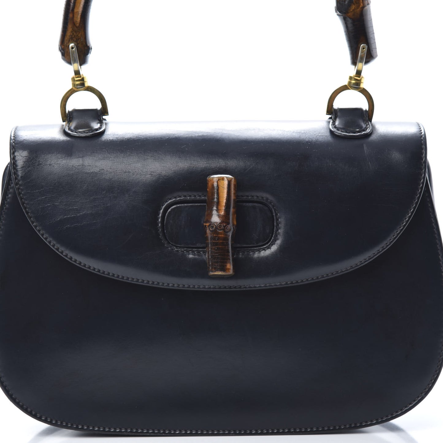 Calfskin Bamboo Top Handle Bag Navy